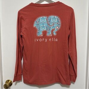 Ivory Ella Long Sleeve T-Shirt Women’s S Coral Peach Blue Elephant Pocket Tee